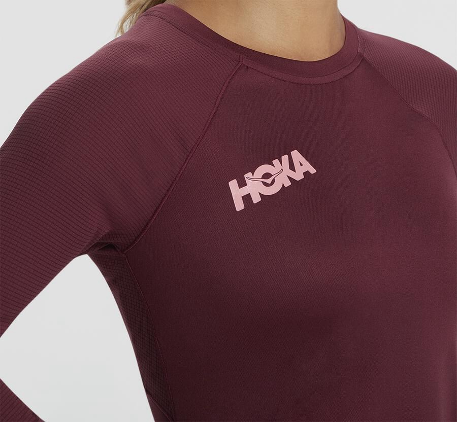 Top Hoka One One Mujer Marrom - Performance 3/4 Sleeve - JAQS53196